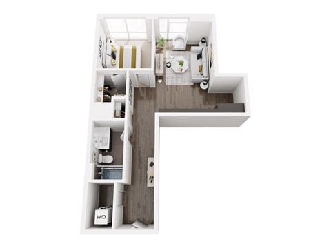 Floor plan for 1 bed, 1 bath, 913 sqft